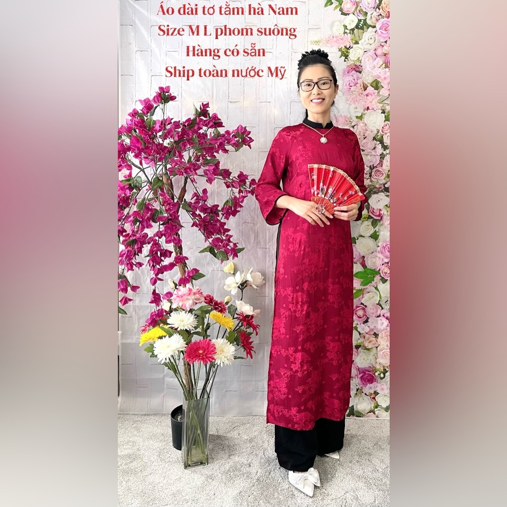 Ao dai to tam Ha Nam suong, newVietnamese traditional long dress l 4 gift tet